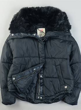 外贸单翻边大毛领棉衣女L85598宽松面包服秋冬保暖外套棉服短外套