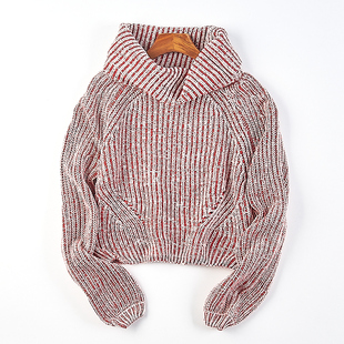 复古宽松堆堆领长袖毛衣女1231H81126秋冬短款高领打底针织衫上衣