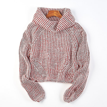 复古宽松堆堆领长袖毛衣女1231H81126秋冬短款高领打底针织衫上衣