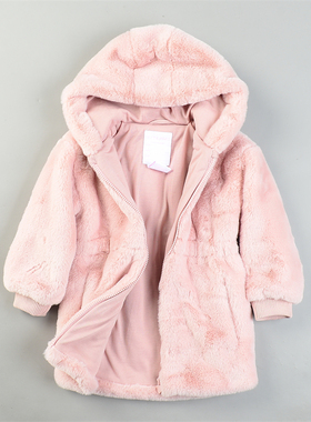 精品外贸单男女宝宝连帽中长款毛绒大衣L85619软糯细腻秋冬季外套
