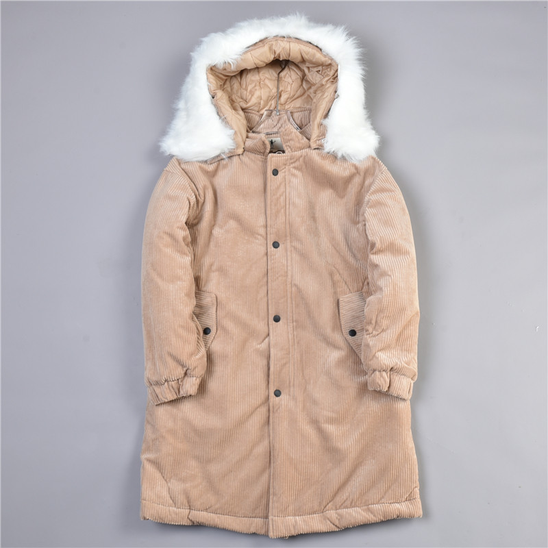 男女生毛领灯芯绒棉服中长款外套