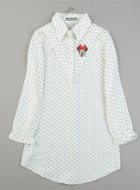 韩版波点卡通刺绣中长款衬衫女L84775秋季新款减龄少女感休闲上衣