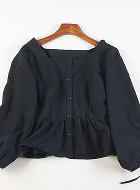 精品日单好货复古方领九分袖衬衫女H83945夏秋季新款通勤百搭上衣