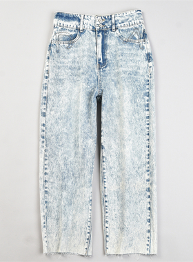 复古港风水洗全棉直筒牛仔裤女L83358夏秋高腰显瘦修腿型休闲长裤