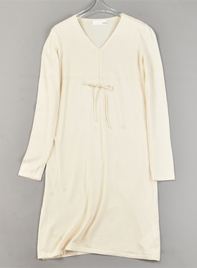 日单柔美风针织连衣裙L83733秋季新款抽褶修身长袖纯色休闲中长裙