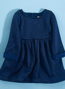 74韩版亮丝女童高腰连衣裙71042秋冬纯色拉绒长袖圆领宝宝公主裙