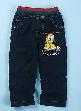 315卡通印花刺绣牛仔裤男女儿童72565秋冬全棉双层时尚保暖直筒裤