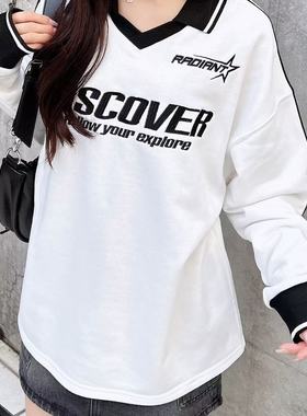 日单精品男女生刺绣卫衣L84175拼色条边翻领款学生春秋季上衣外套