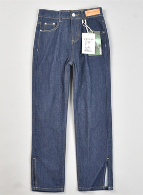 韩版修身烟管牛仔裤女L83410夏秋高腰显瘦经典蓝色开叉长裤九分裤