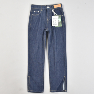 修身 九分裤 烟管牛仔裤 蓝色开叉长裤 女L83410夏秋高腰显瘦经典 韩版