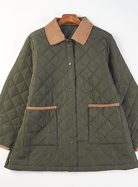 精品日单大码女装菱格纹绗缝翻领棉服H85628秋冬宽松显瘦棉衣外套