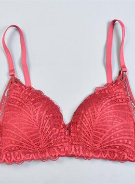 高品质无钢圈性感蕾丝V型文胸218L81746聚拢上托显大美背内衣胸罩
