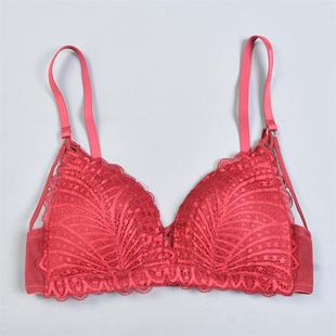 高品质无钢圈性感蕾丝V型文胸218L81746聚拢上托显大美背内衣胸罩