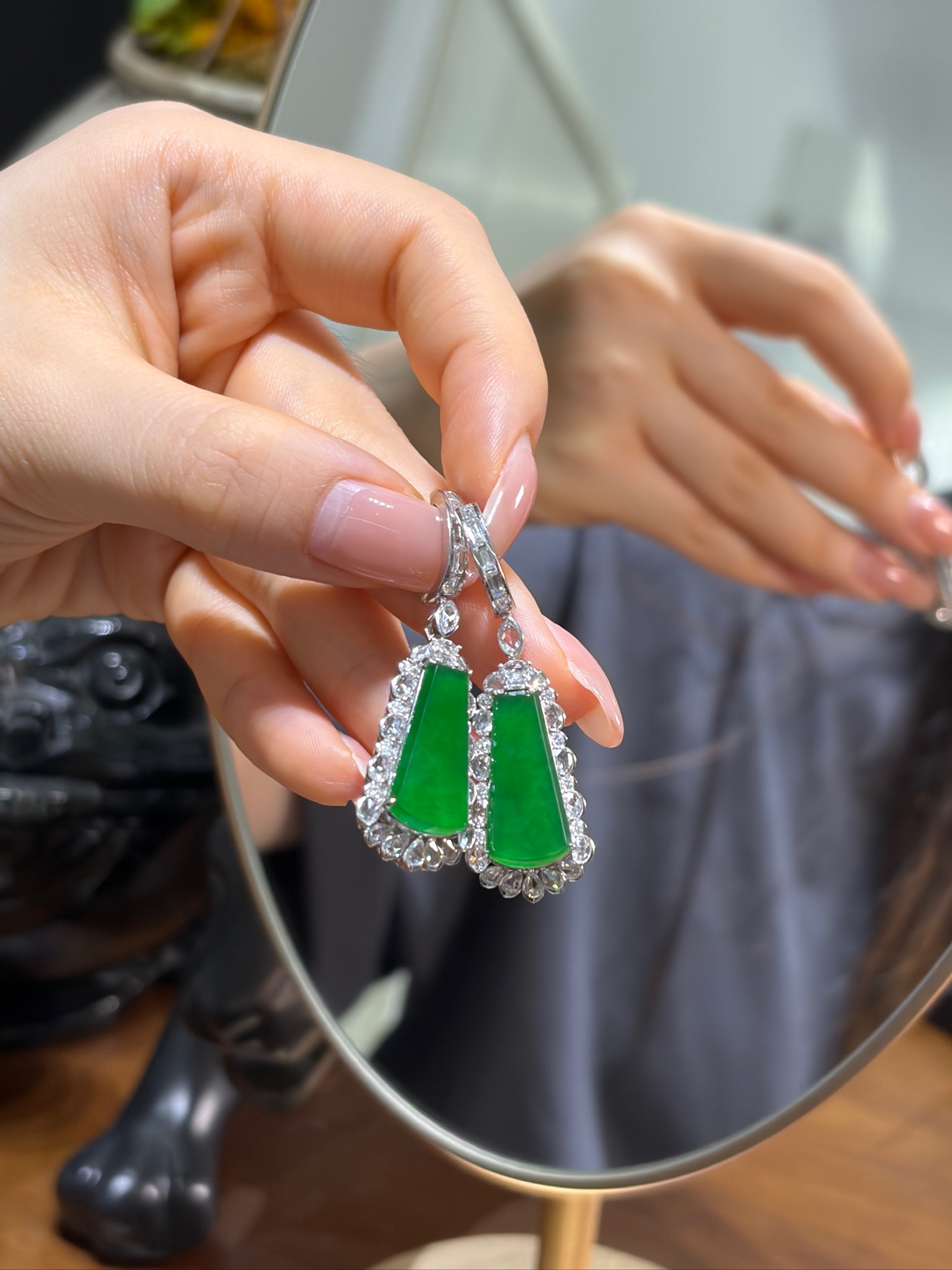 缅甸天然A货翡翠冰种无事牌吊坠18K金镶嵌