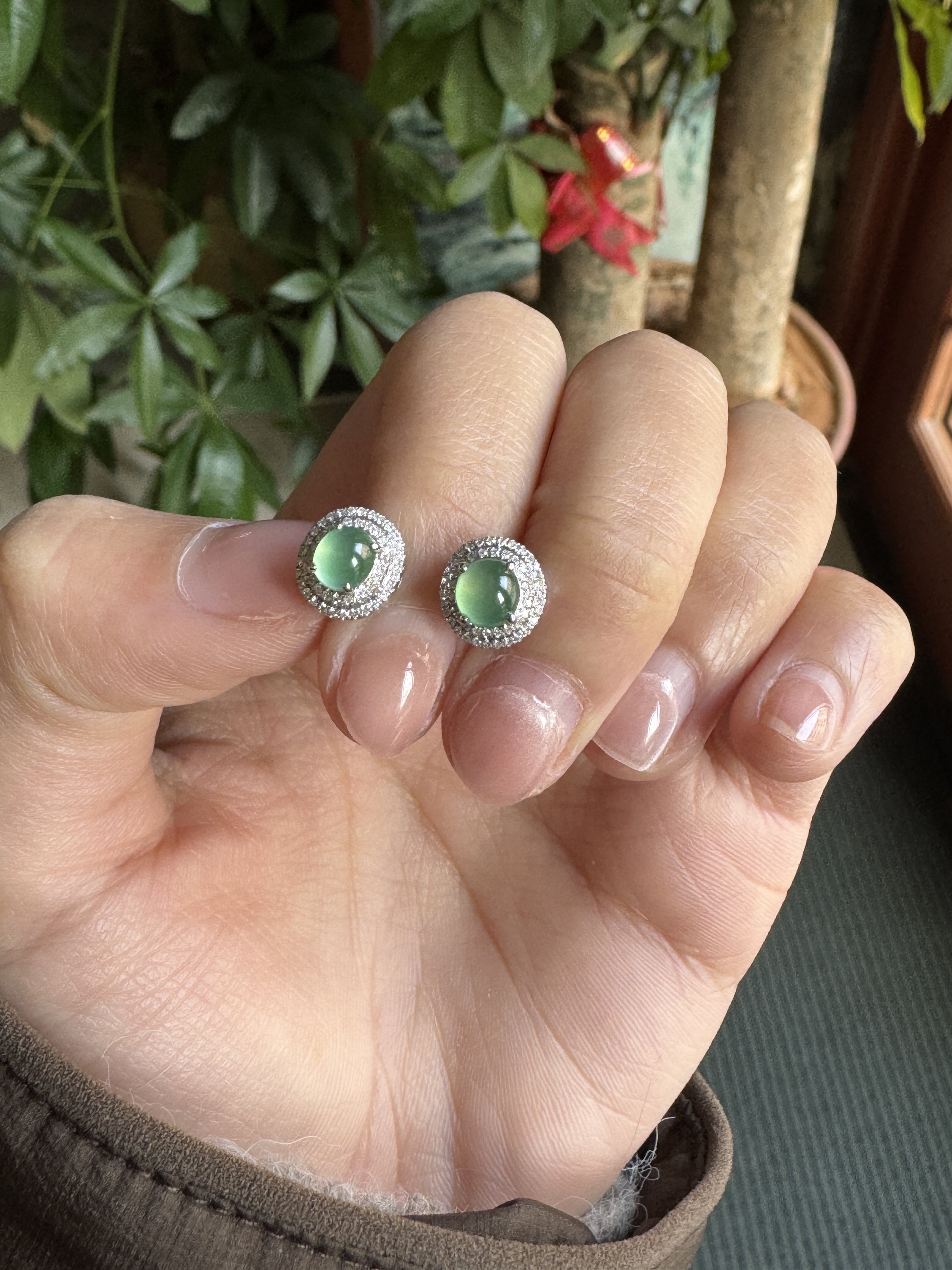 缅甸天然A货翡翠冰种甜阳绿蛋面耳钉,珠宝/钻石/翡翠,翡翠裸石/蛋面,淘宝优惠券,粉丝福利购,淘宝优惠卷