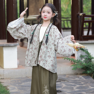 落竹影】女童汉服魏晋北朝褶衣吊带裤子新中式儿童三件套套装亲子