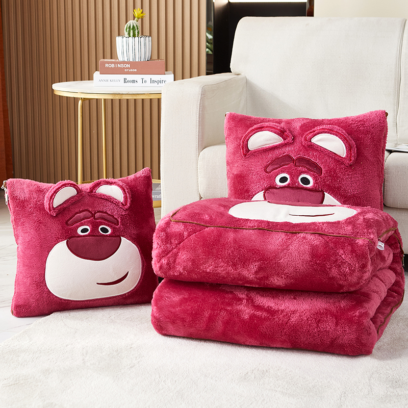 迪士尼草莓熊抱枕被子两用枕头午睡空调毯2024新款折叠靠枕可收纳