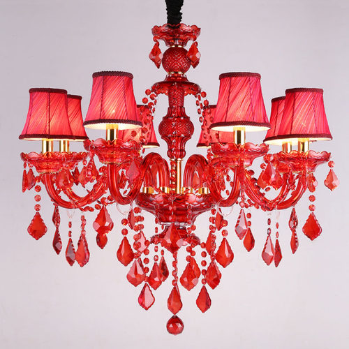 欧式轻奢红色水晶LED客厅吊灯具