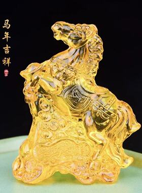 水晶十二生肖马上有钱摆件工艺品书房酒柜台办公室创意开业马到成