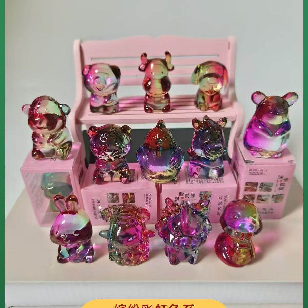 新款水晶十二生肖套装卡通龙兔牛虎猪鼠马水晶摆件工艺品桌面家居