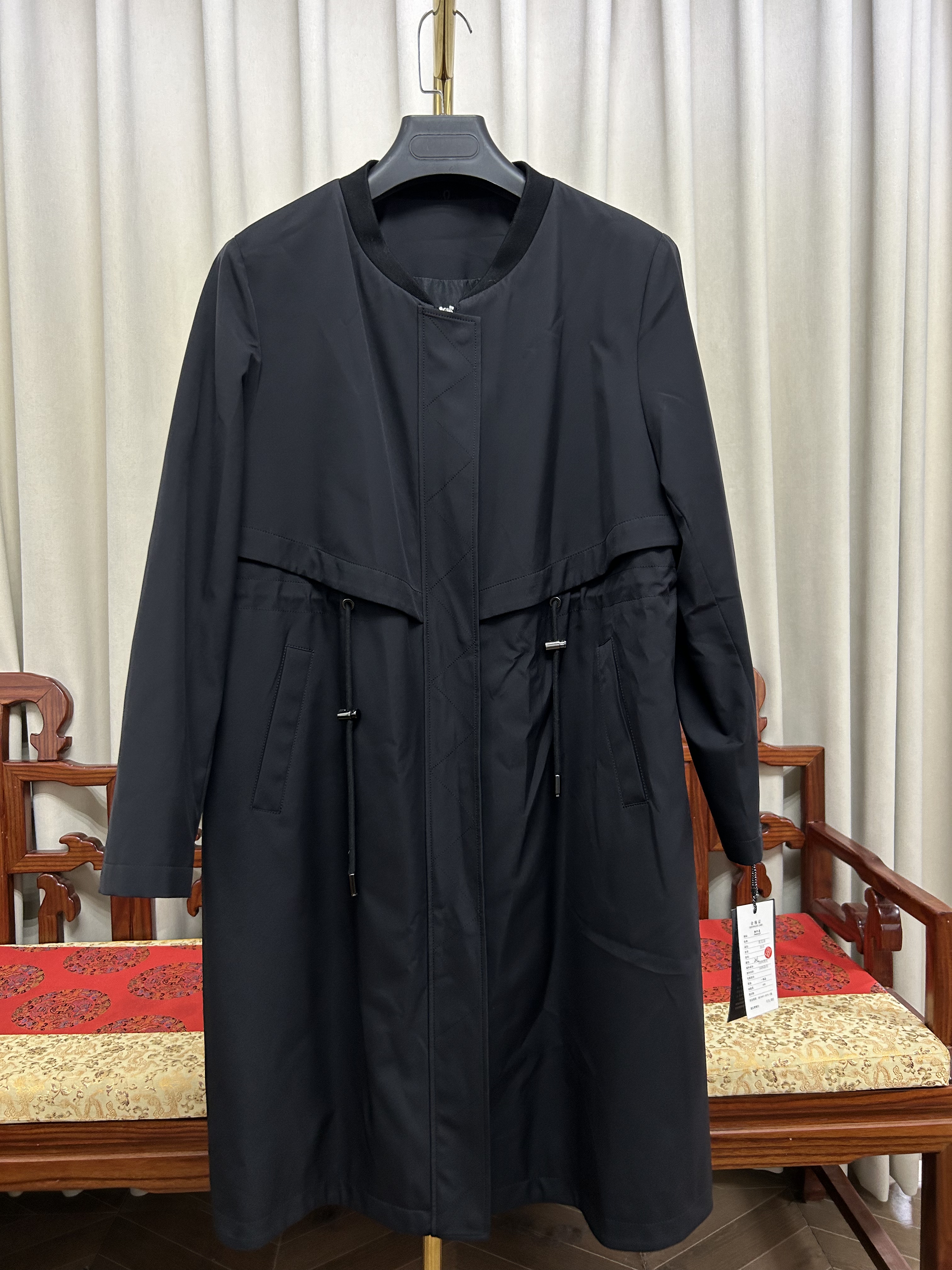工厂特价清仓棒球领女士中长款春秋款风衣黑色休闲百搭福利  1915