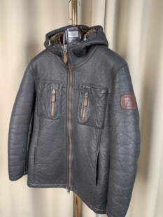 土耳其进口原生态美利奴男羊皮毛一体连帽大码 绵羊皮真皮皮衣猎装