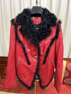 专柜断码女绵羊真皮皮衣羊羔毛领秋冬薄款时尚小个子红色河北工厂