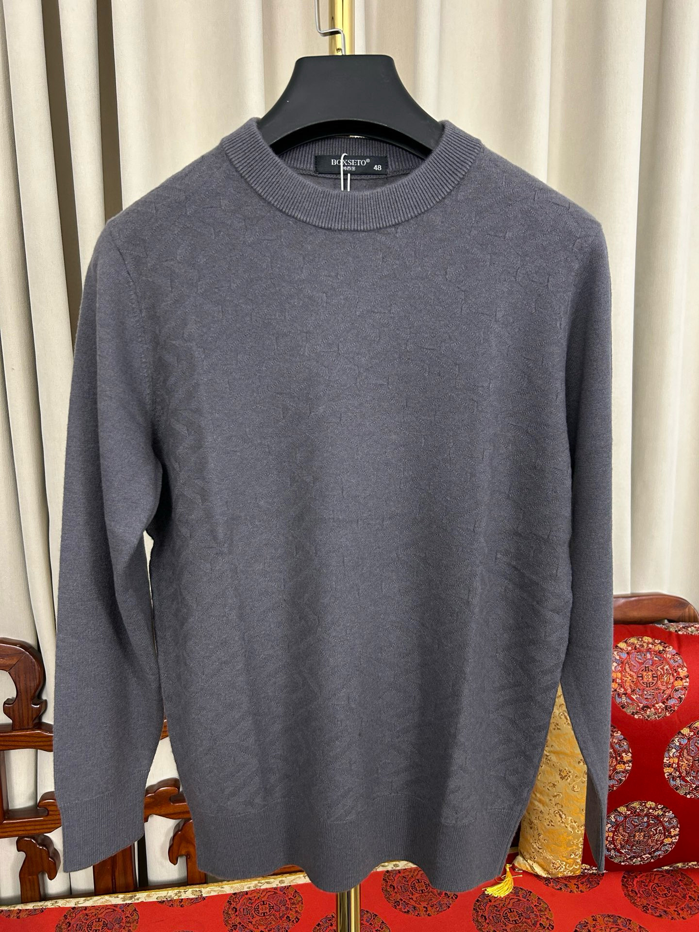 外贸样衣男士精纺全羊毛圆领套头毛衣特价福利专柜款时尚灰