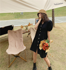 Real photo 2021 spring and summer new style bubble sleeve V-neck loose short sleeve boudoir dress