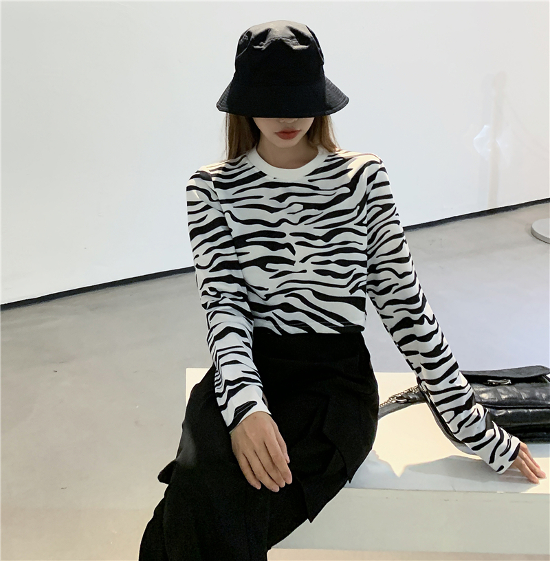 Real shot ~ Zebra Print Long Sleeve T-shirt for women's new loose design in early autumn 2020