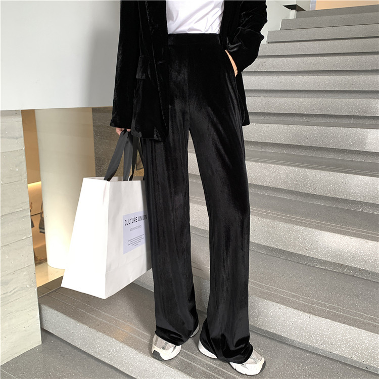 Real shot ~ languid velvet wide leg pants women's pants autumn winter 2020 new style casual straight pants