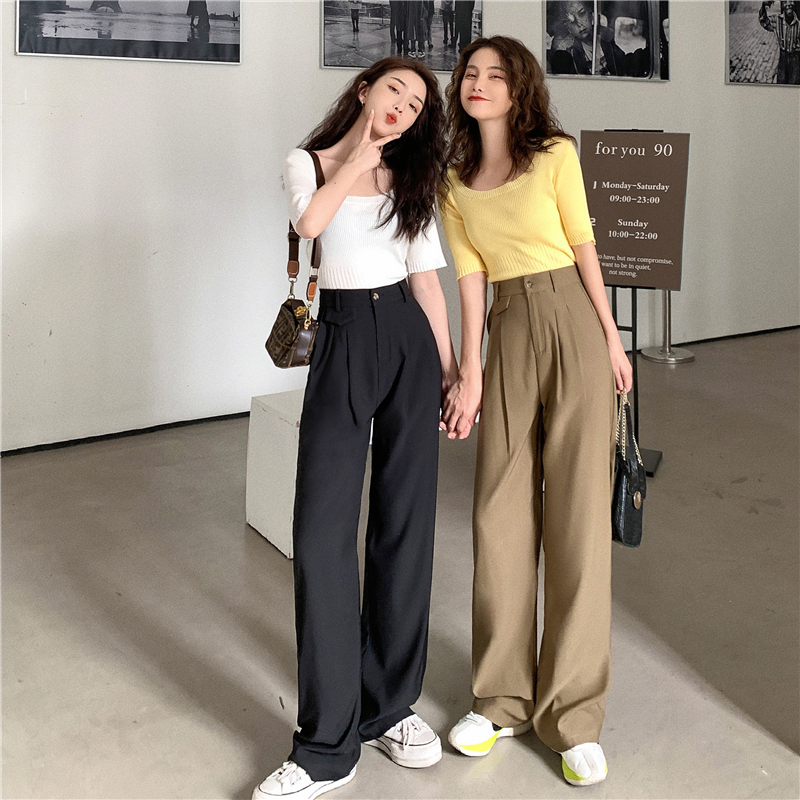 Real shot spring new Korean design loose and thin High Waist Wide Leg Pants women's pants