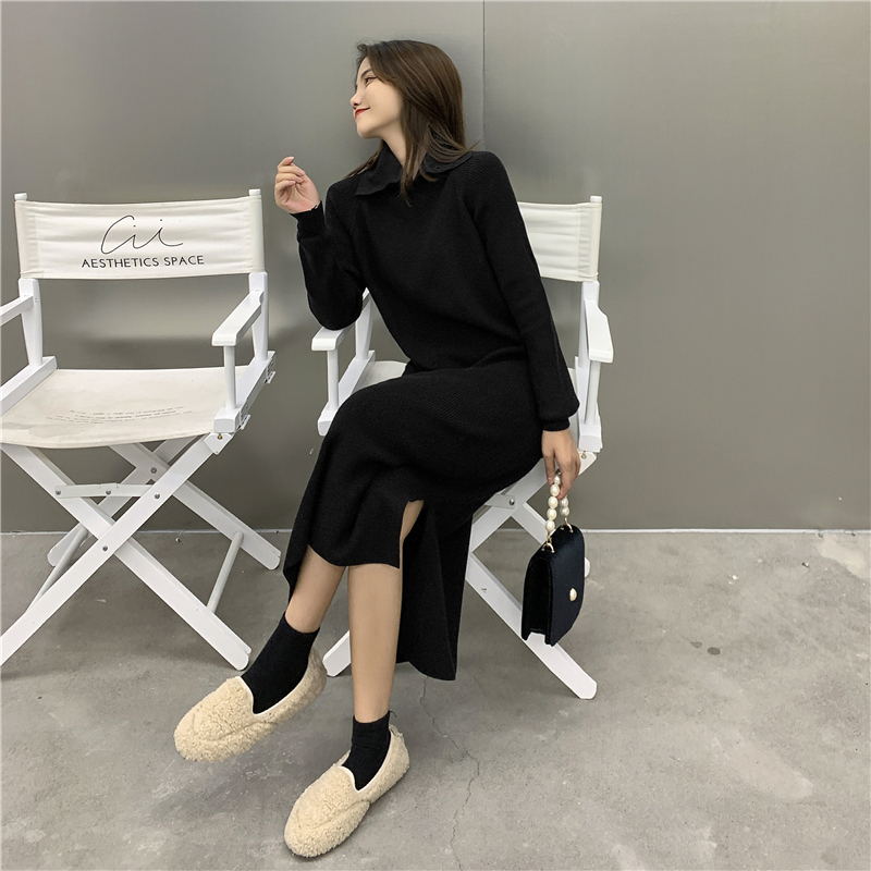 Real shot ~ 2020 new wool dress straight tube loose show thin women's knitting dress autumn and winter