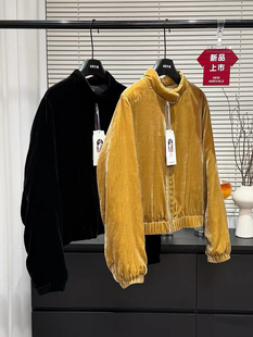 真丝丝绒90白鹅绒羽绒服立领拉链金丝绒短款小个子外套夹克