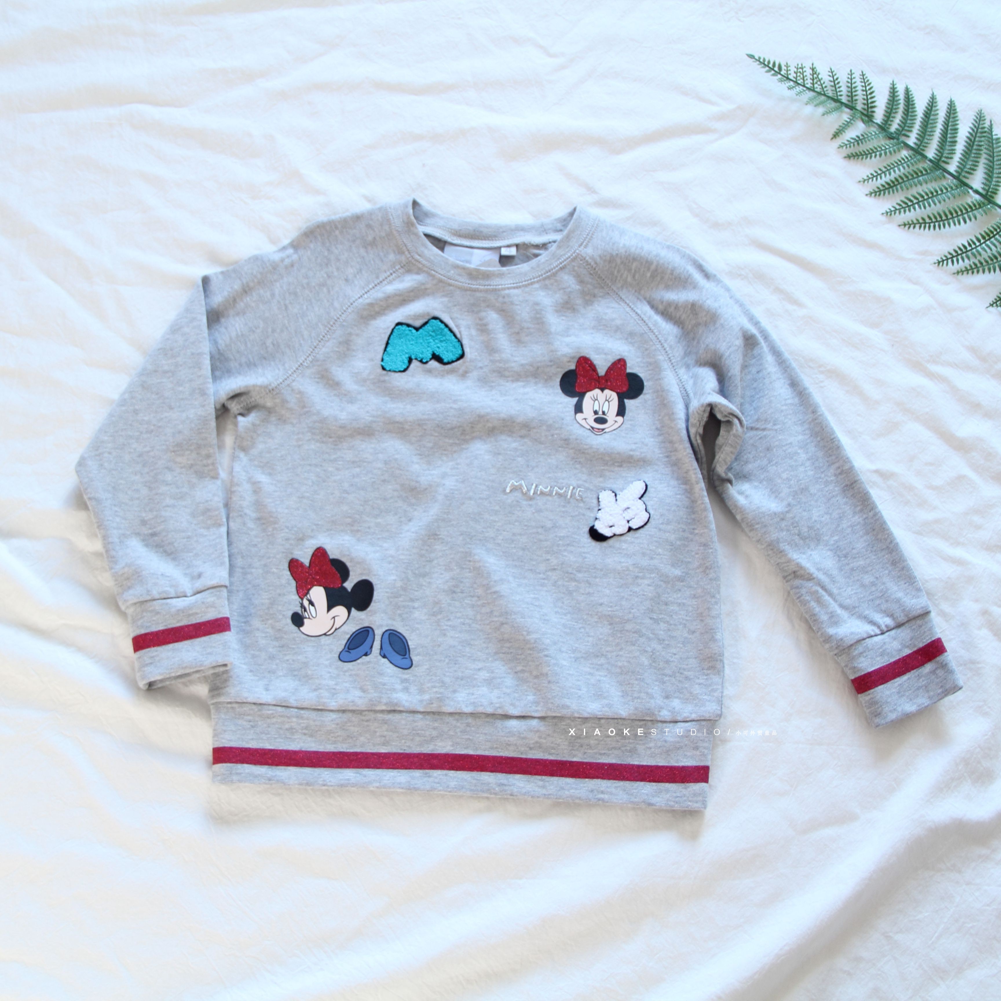 法系卡通风印花植绒贴布长袖卫衣