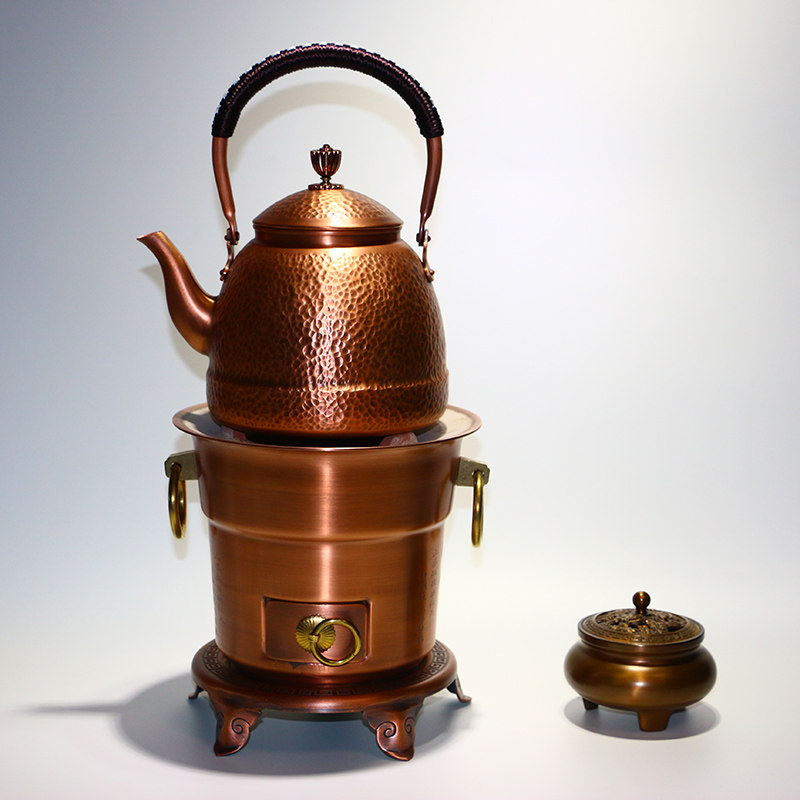 御虎堂 纯铜碳炉烧炭炉紫铜炉仿古烧水煮茶炉紫铜壶套装 宋韵