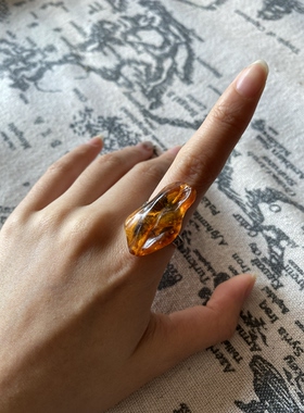 鑫鑫中古玩家 瑞士古董店买回银镶嵌老琥珀戒指复古指环