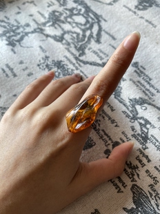 鑫鑫中古玩家 瑞士古董店买回银镶嵌老琥珀戒指复古指环