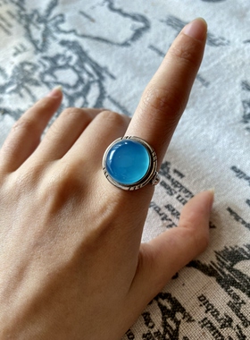 鑫鑫中古玩家vintage 印度925银镶嵌蓝色原石复古指环