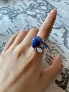 鑫鑫中古玩家 欧洲带回vintage银镶嵌天然宝石水晶戒指复古指环