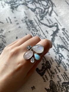 鑫鑫中古玩家 欧洲带回vintage银镶嵌天然水晶宝石复古戒指指环