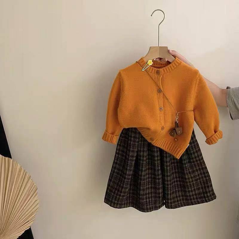 巨显白！女童韩系秋季开衫毛衣外套格子阔腿裤两件套,童装/婴儿装/亲子装,套装,淘宝优惠券,粉丝福利购,淘宝优惠卷
