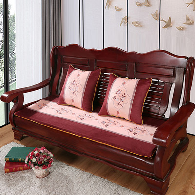 加厚冬季中式实木红木质沙发垫毛绒防滑单三人坐垫长椅垫海绵垫