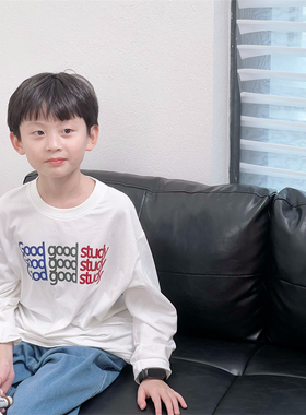 童妈定制男女童韩版宽松白色纯棉goodgoodstudy长袖打底T恤春秋装