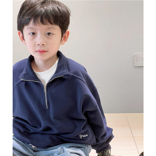 童妈定制男女童韩版 宽松白色藏青半拉链brave翻领质感卫衣春秋装