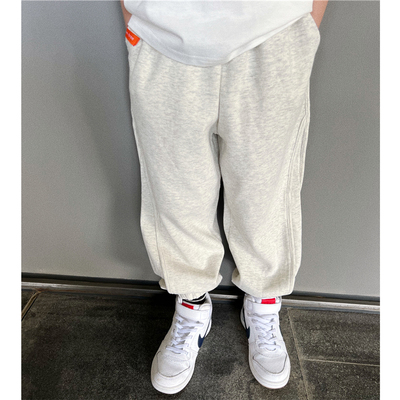 男女童针织棉橘色标束脚运动裤