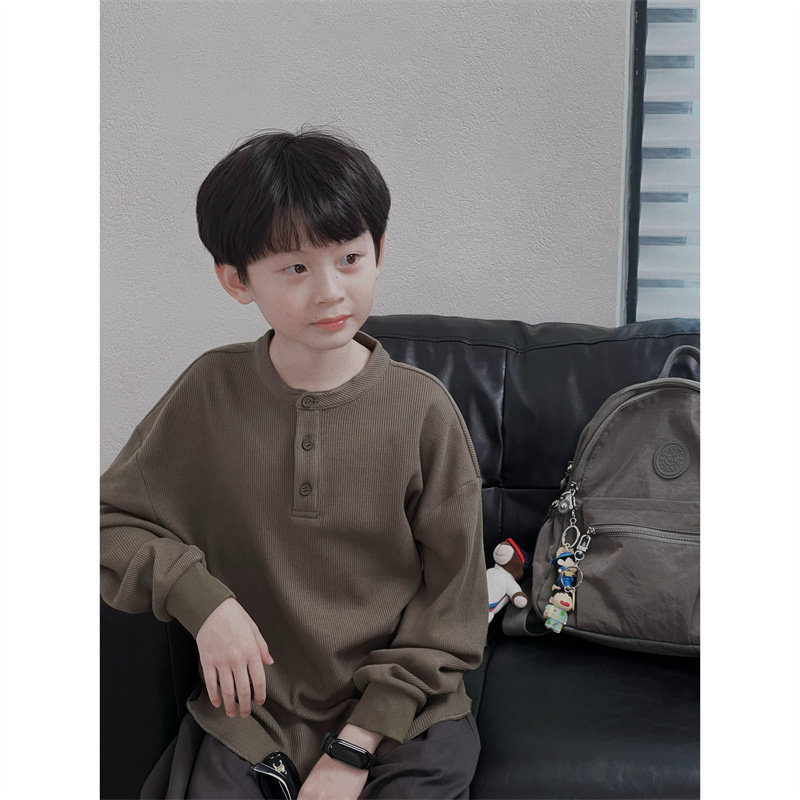 童妈定制男儿童韩版宽松华夫格纯棉亨利领老钱慵懒长袖T恤春秋装,童装/婴儿装/亲子装,T恤,淘宝优惠券,粉丝福利购,淘宝优惠卷