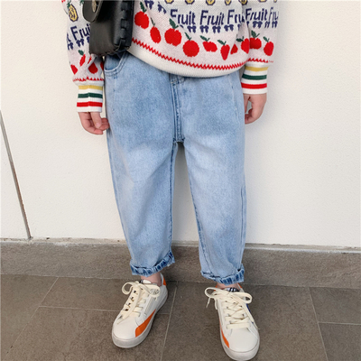 童童定制浅蓝口袋撞色软糯牛仔裤