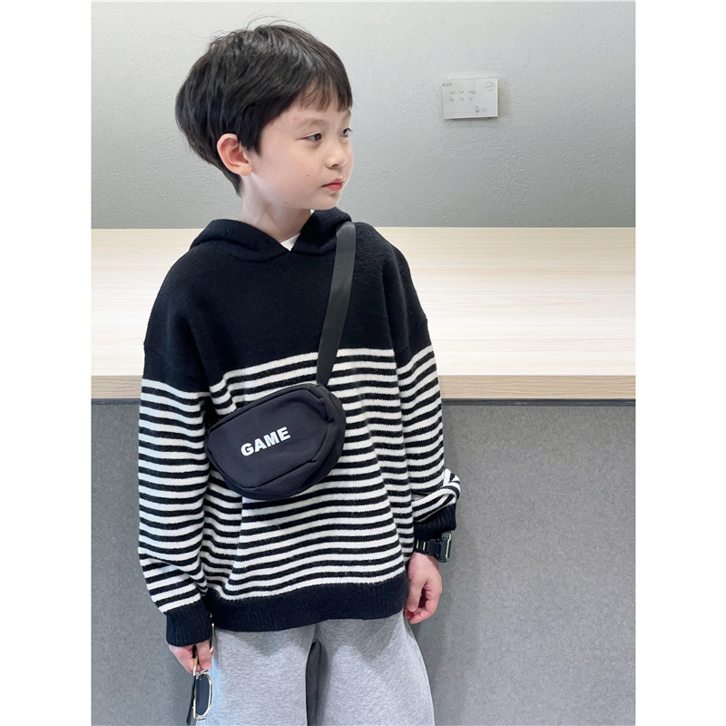 男童韩版宽松连帽条纹毛衣