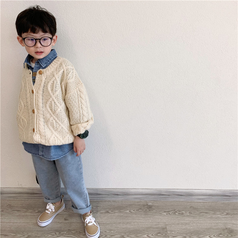 童童妈定制男女童韩版宽松粗针麻花开衫儿童毛衣针织衫上衣秋冬装